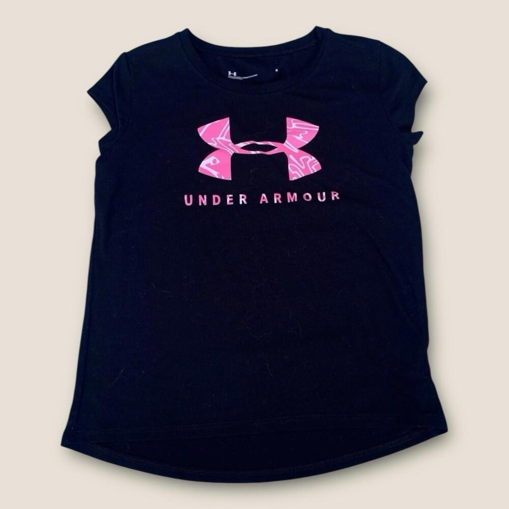 Girls Under Armour Black And Pink Tech T-shirt Size 6 Short Sleeves Activewear